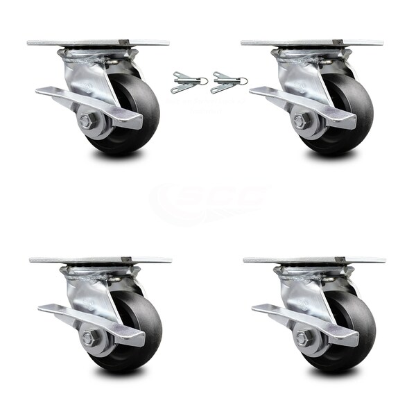 Service Caster 4 Inch Glass Filled Nylon Caster Set with Roller Bearing 4 Brake 2 Swivel Lock SCC-35S420-GFNR-SLB-BSL-2-SLB-2 - main
